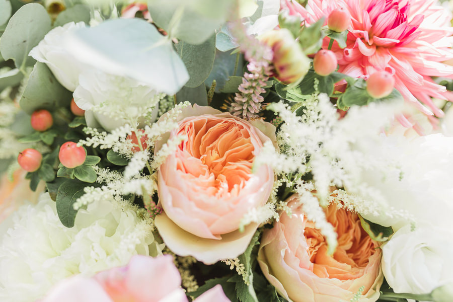 amazing wedding photographers worcestershire west midlands photo shows flower details in a bride's bouquet at Lemore manor in herefordshire - image by hayley morris photography