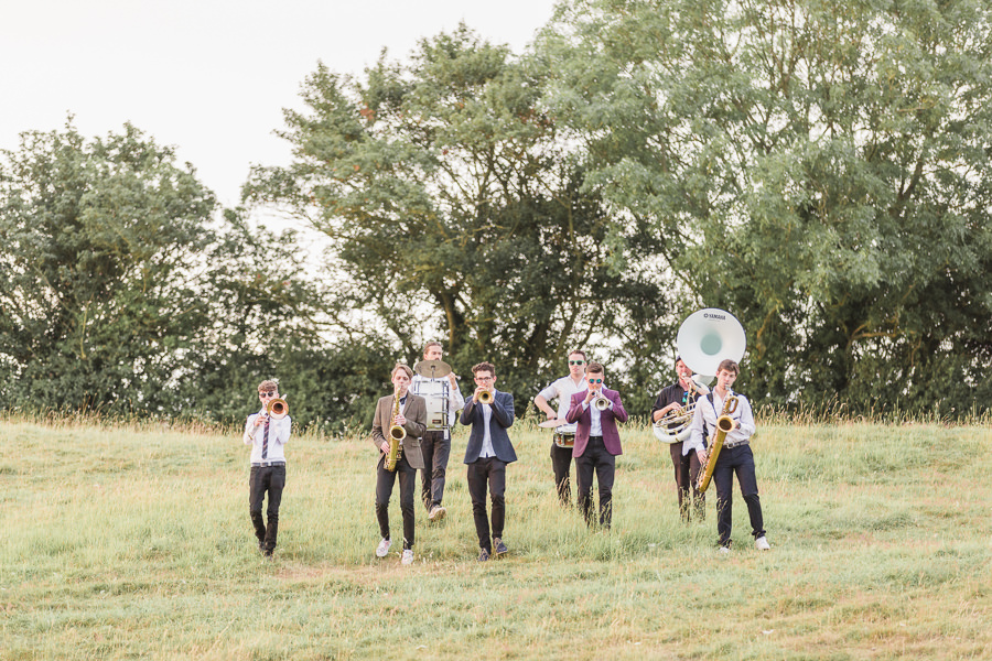 heavy beat brass band new orleans marching band wedding photography midlands farm reception