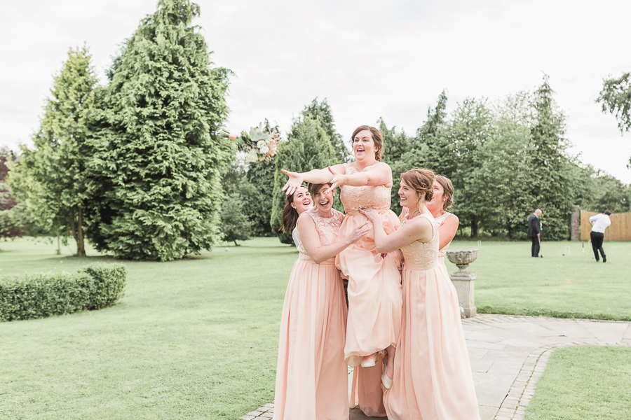 Hayley Morris Photography Lemore Manor herefordshire Fine art wedding photographer bridesmaids bouquet toss